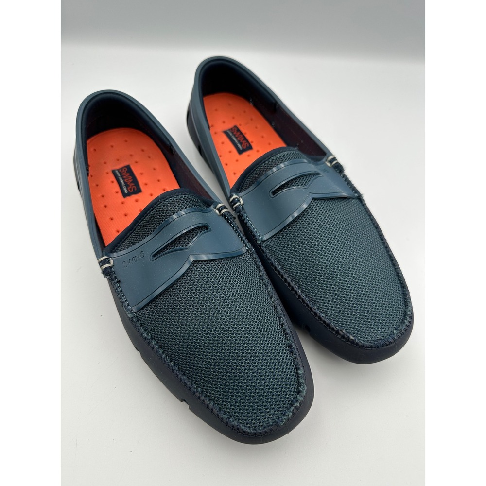 New SWIMS Braided Lace Penny Loafer Mens 10 Navy Blue Mesh Water Shoes $178